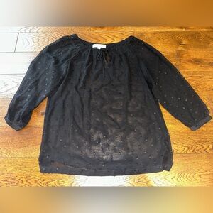 Loft Sheer 3/4 Length Black Dot Blouse - size Small